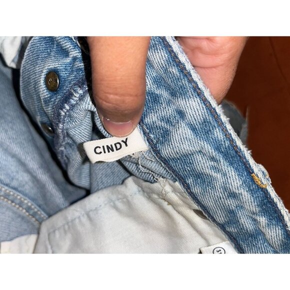 Grlfrnd Blue High-Waisted Distressed Denim Frayed Hems & Button Fly Women's Shor - Picture 8 of 10